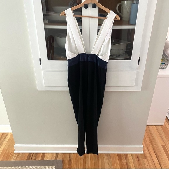 Jenni Kayne Tuxedo Cotton & Silk Jumpsuit Double V White Black Size 4 - Picture 6 of 6